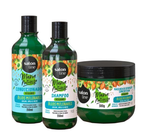 Salon Line Argan Amla Neem Millennial Oils Maria Natureza Vegan Kit 3 Products - Image 2