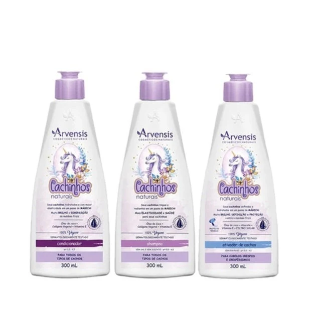 Cachinhos Natural Curls Curly Hair Waves Definition Vegan Kit 3x300ml - Arvensis - Image 2