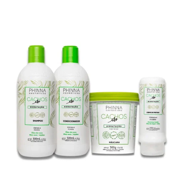 Cachos D+ Curly Hair Curls Maintenance Shine Softness Hydration Hair Treatment Kit 4 Itens - Phinna