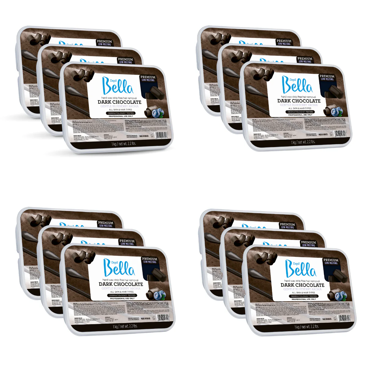 Depil Bella Elastic Hard Wax Hair Removal Dark Chocolate Blueberry 2.2 Lbs (12 Units )