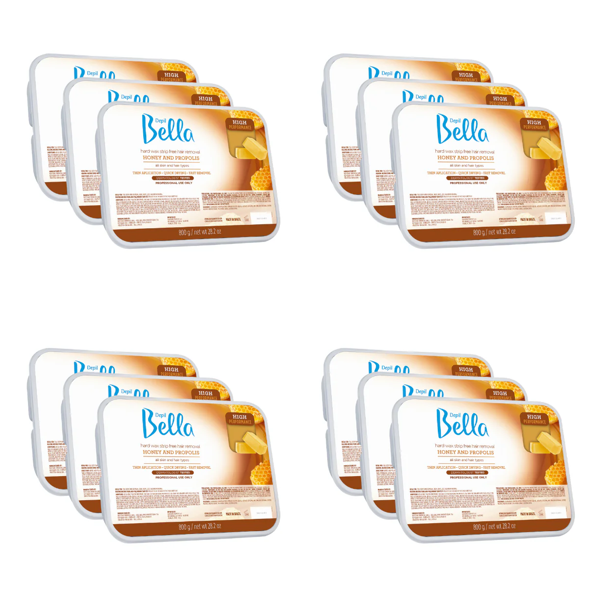 Depil Bella High Performance Hard wax Hair Removal Honey with propolis 28.2 Oz (12 Units )