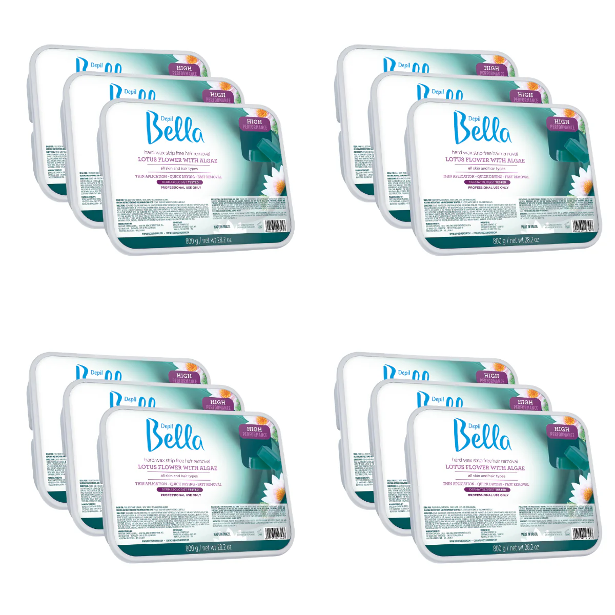 Depil Bella High Performance Hard Wax Hair Removal Lotus Flower & Algae 28.2 Oz (12 Units )