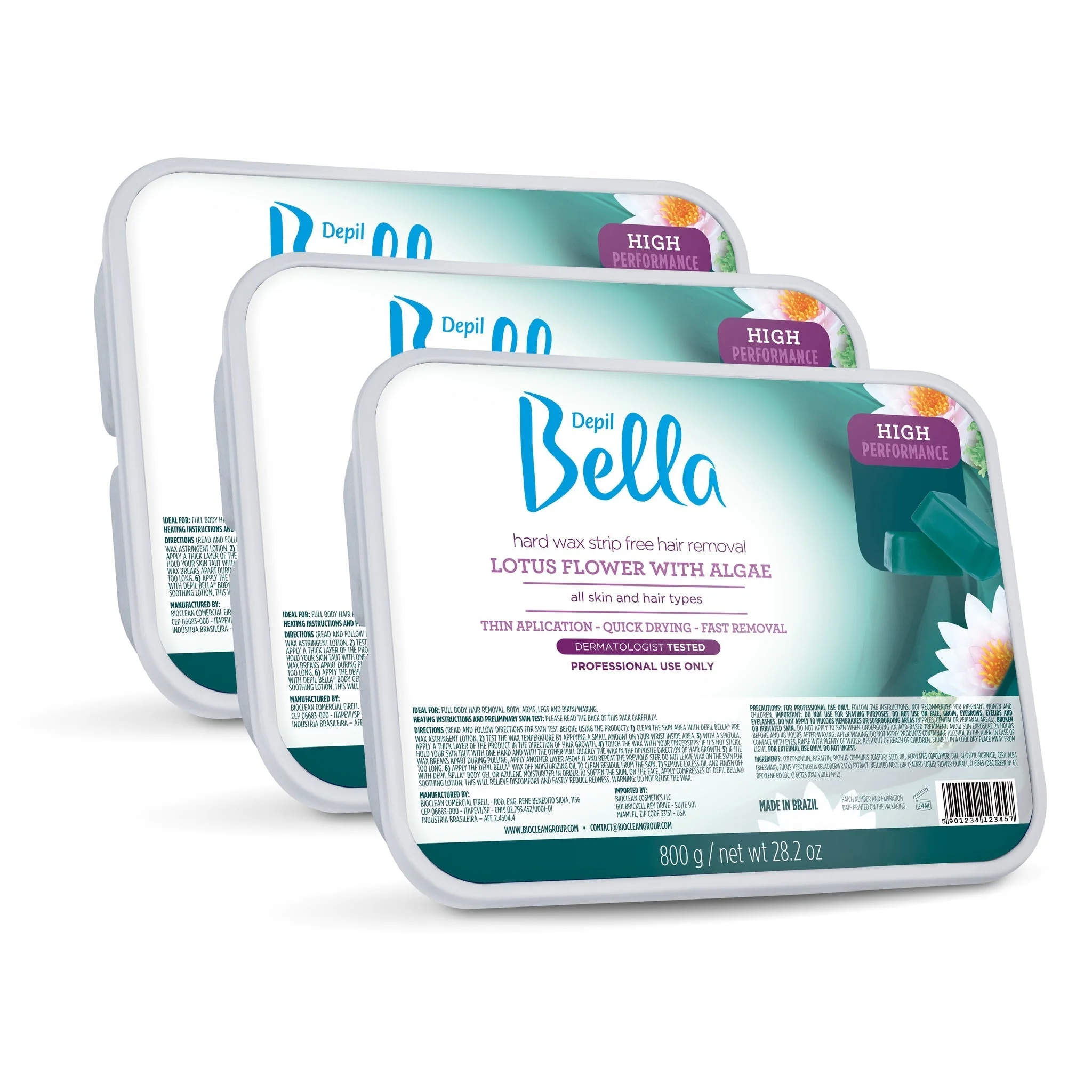 Depil Bella High Performance Hard Wax Hair Removal Lotus Flower & Algae 28.2 Oz (3 Units )