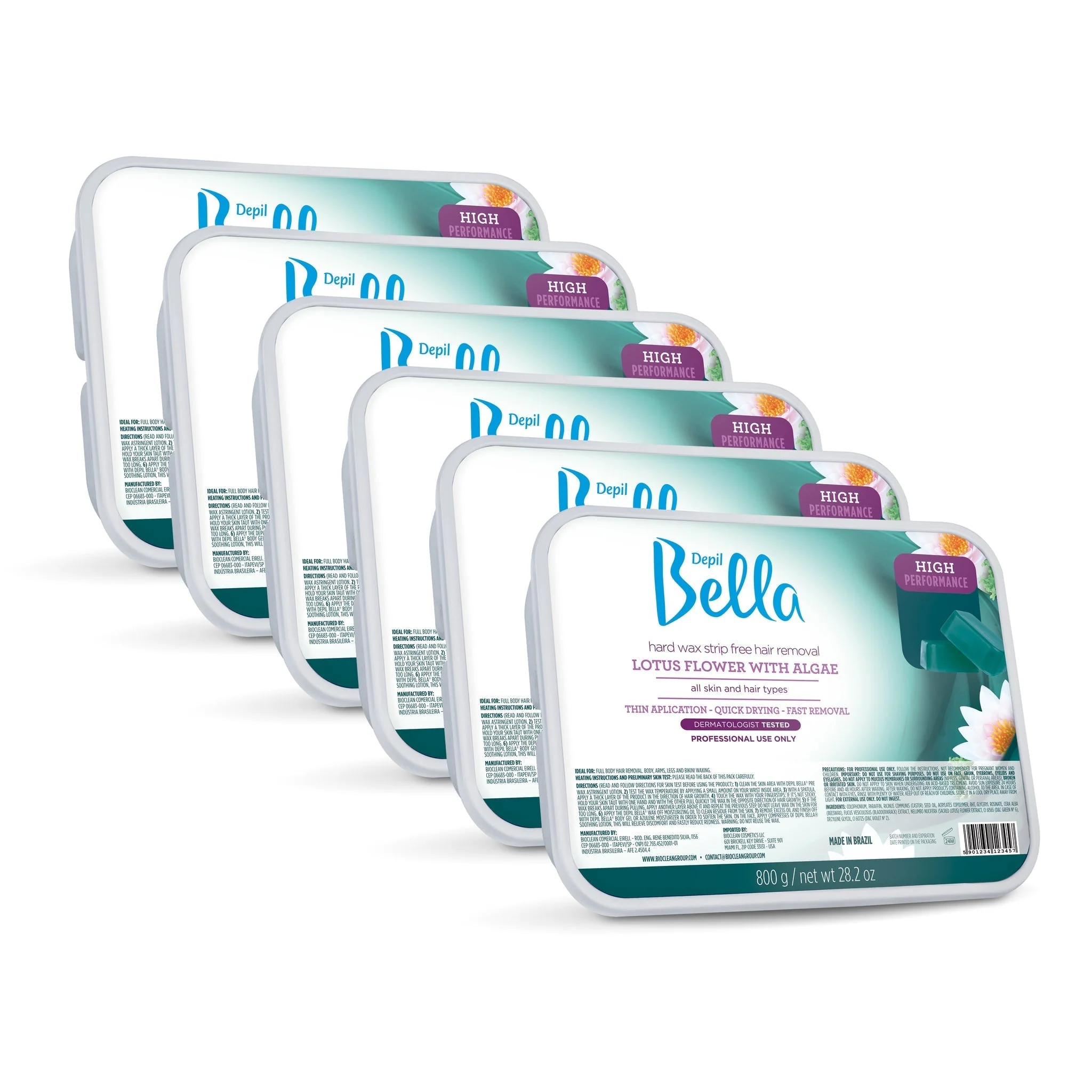Depil Bella High Performance Hard Wax Hair Removal Lotus Flower & Algae 28.2 Oz (6 Units )