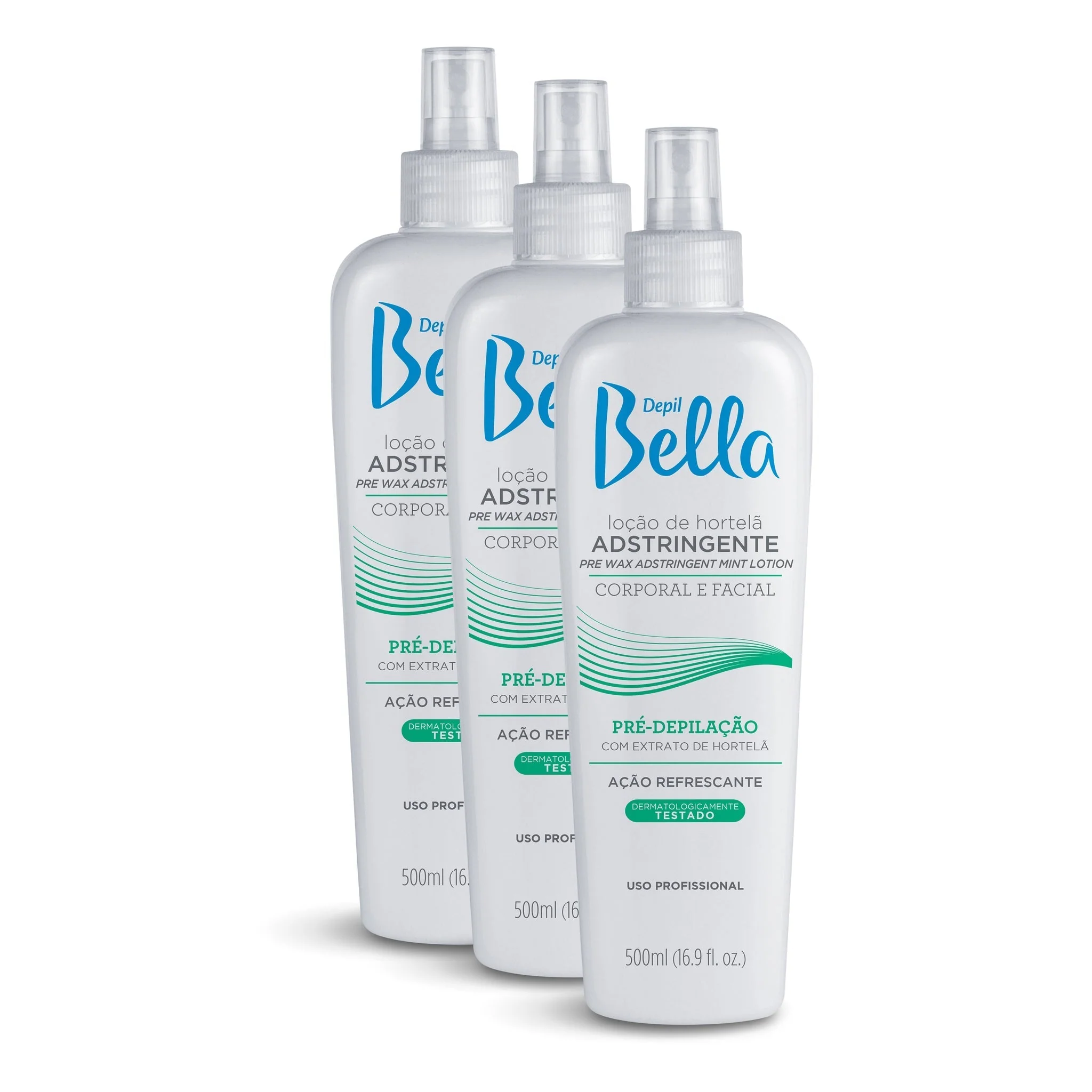 Depil Bella Pre Waxing Astringent Skin Lotion with Mint Extract 500ml (3 Units )
