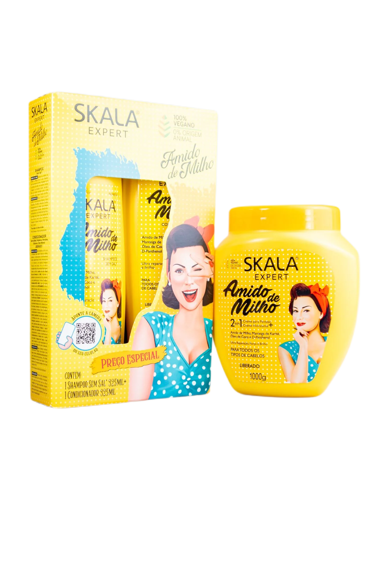 Skala Expert Amido de Milho Corn Starch Ultra Repairing Strengthening Shine Vegan Kit 3 Prod. - Skala