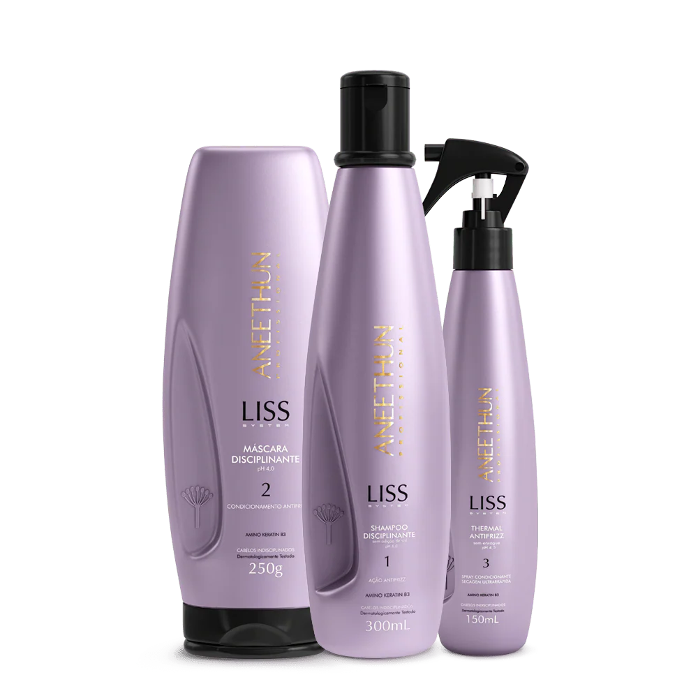 Frizz Reduction Long-lasting Smooth Liss System Hair Kit 3 Itens - Aneethun