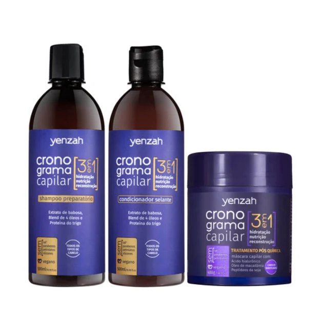 Hair Schedule 3 in 1 Reconstruction Nourishing Hydration Kit 3 Itens - Yenzah