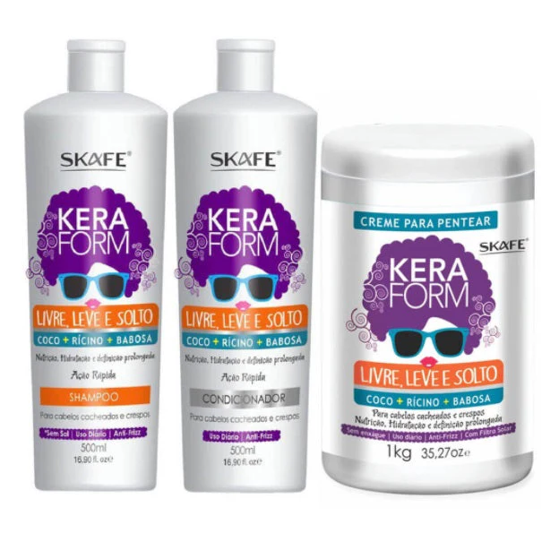 Keraform Free Light Loose Livre Leve Solto Curly Wavy Hair Kit 3 Itens - Skafe