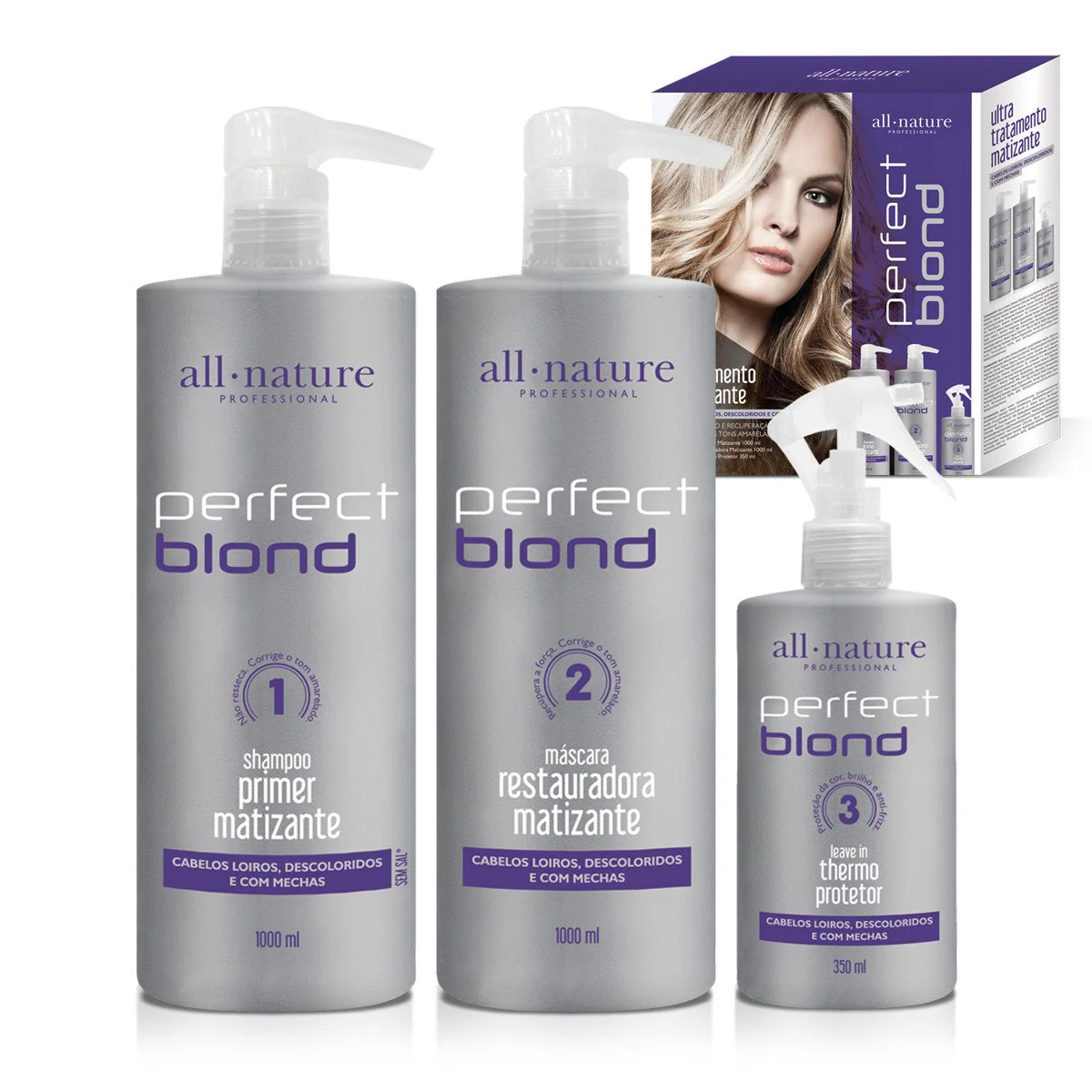 Perfect Blond Bleached Gray Hair Tinting Protection Kit 3 Prod. - All Nature
