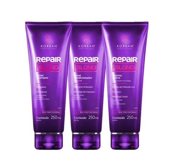 Profesisonal Blond Repair Violet Repair Home Care Treatment Kit 3x250 - Korban